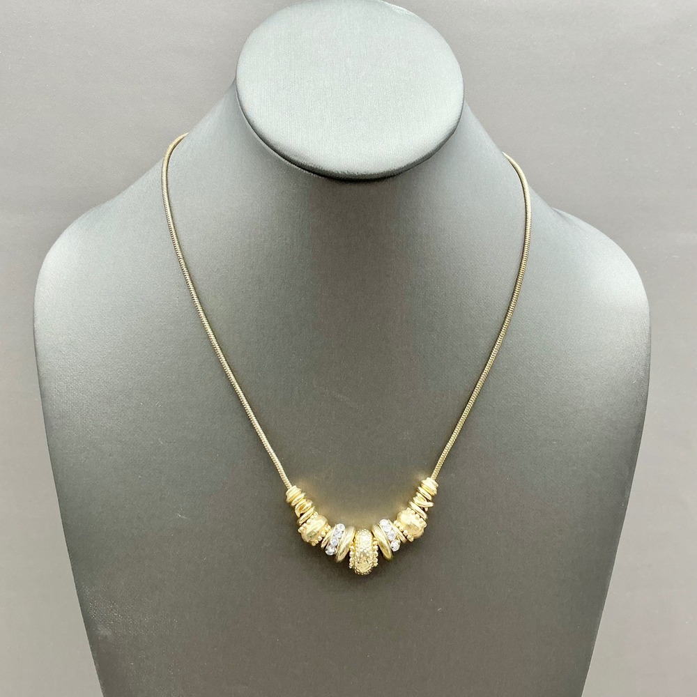 Chico's Necklace Women Gold Tone Mixed Bead Rhinestone Snake Chain Adjustable